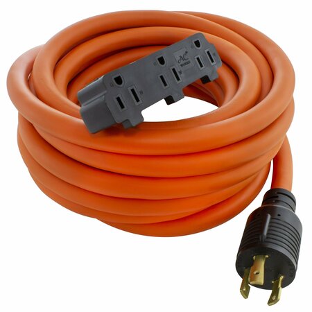 AC WORKS 25ft L5-30P 30 Amp 3-Prong Generator Locking Plug to Household Tri-Outlets L530W515-025